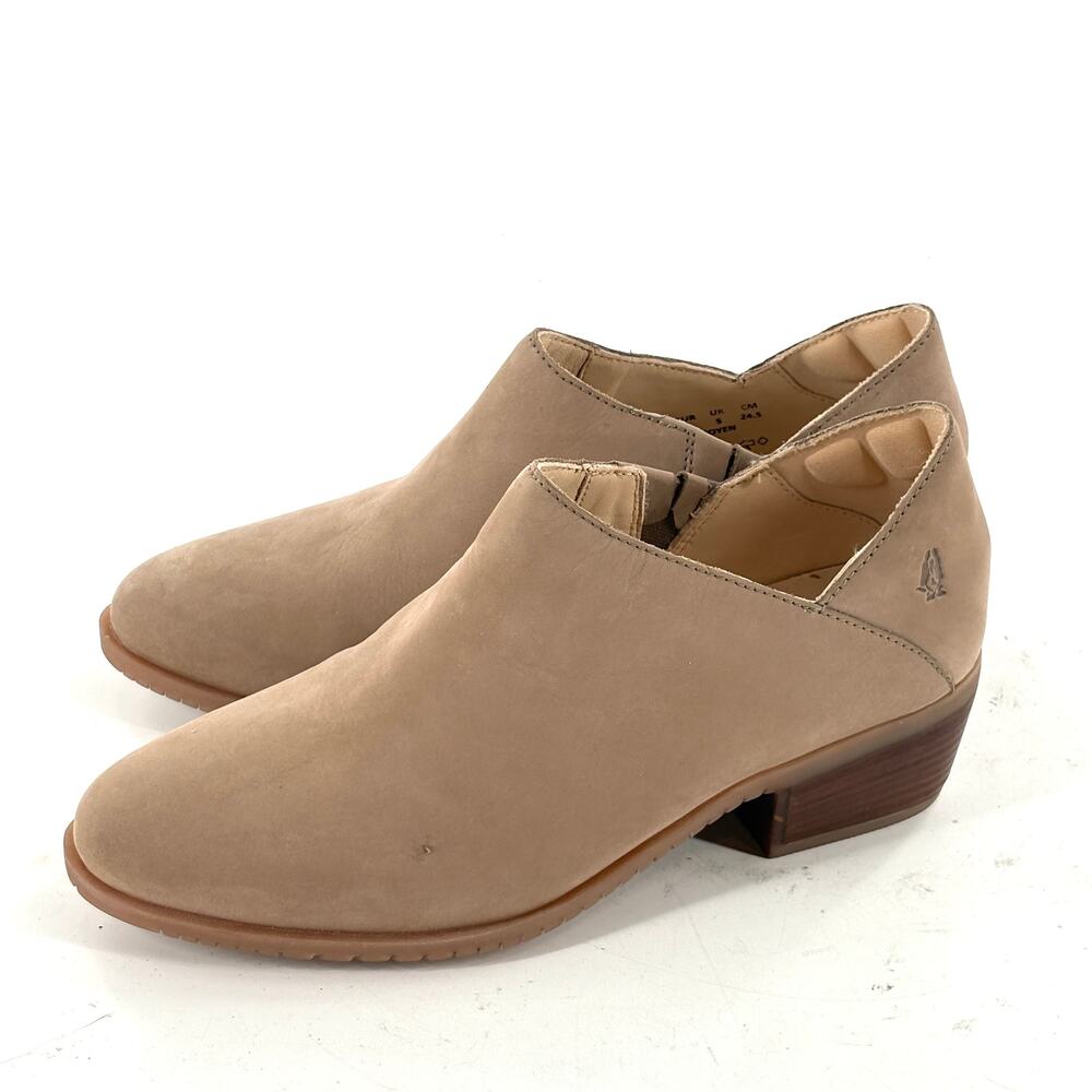 Hush Puppies Leather Ankle Booties 7 Tan Brown Western Heel Comfort